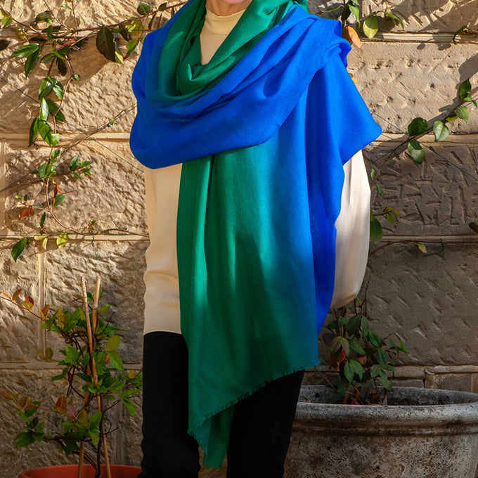 Emerald to Sapphire Cashmere and Silk Oversize Wrap