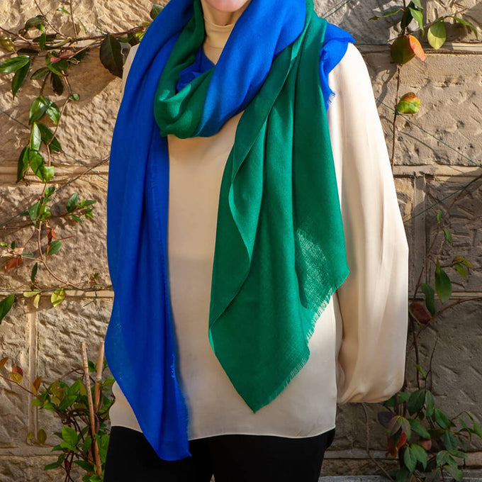 Emerald to Sapphire Cashmere and Silk Oversize Wrap