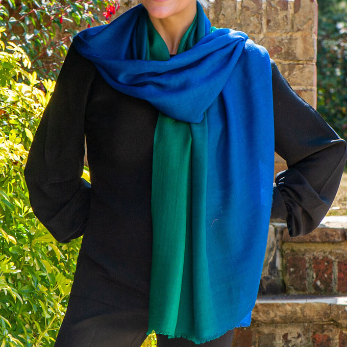 Emerald to Sapphire Cashmere and Silk Wrap