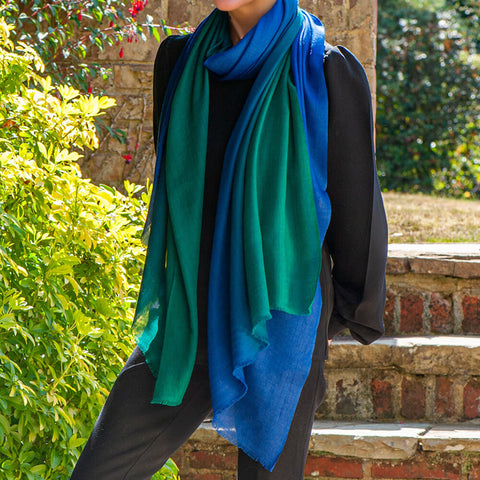 Emerald to Sapphire Cashmere and Silk Wrap