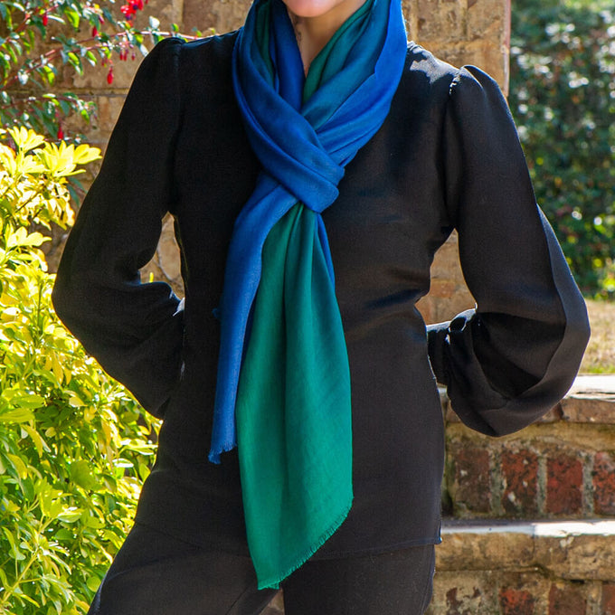 Emerald to Sapphire Cashmere and Silk Wrap