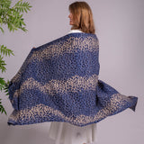 French Blue Leopard Print Pashmina Cashmere Shawl