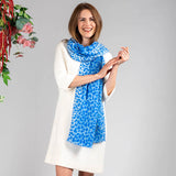 True Blue Leopard Print Cashmere and Silk Wrap