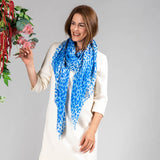 True Blue Leopard Print Cashmere and Silk Wrap