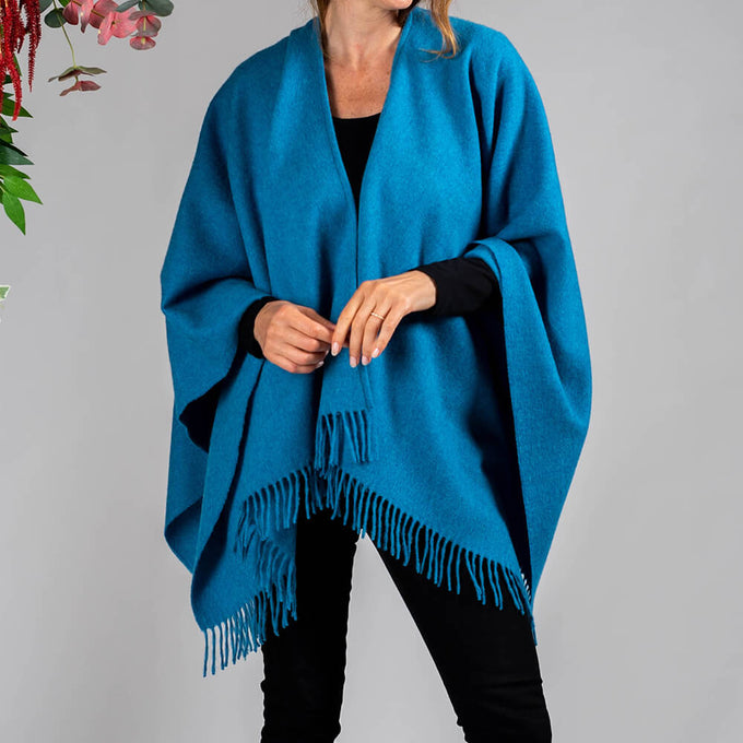 Oceanic Blue Merino Wool Cape