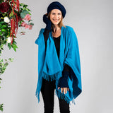 Oceanic Blue Merino Wool Cape