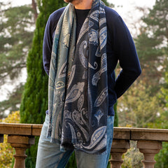 Spello Blue and Teal Paisley Wool Scarf