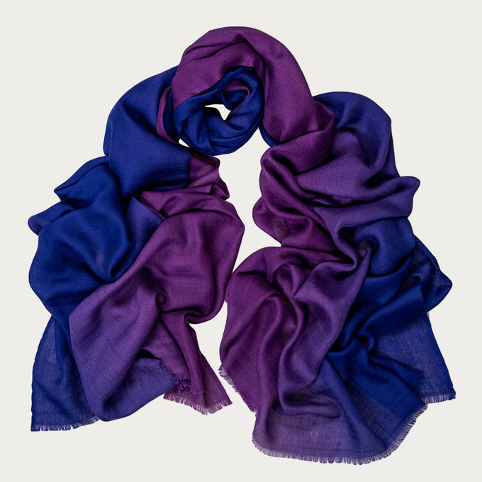 Indigo to Violet Shaded Cashmere and Silk Wrap