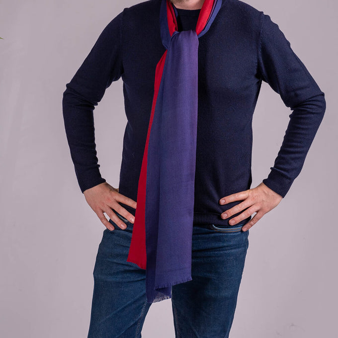 Classic Navy to Burgundy Fine Wool and Silk Scarf