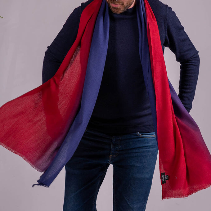 Classic Navy to Burgundy Fine Wool and Silk Scarf