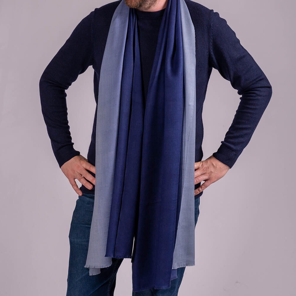 Navy to Grey Wool and Silk Scarf –