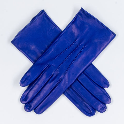 Blue Silk Lined Italian Leather Gloves