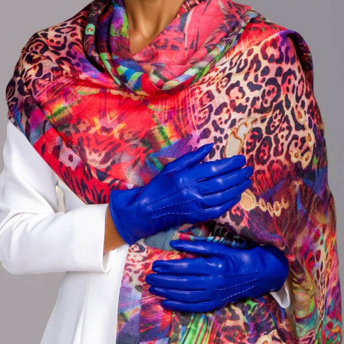 Blue Silk Lined Italian Leather Gloves
