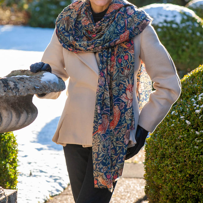 PRE ORDER: The Liberty ‘Strawberry Thief’ Quartet-Blue Cashmere and Silk Wrap