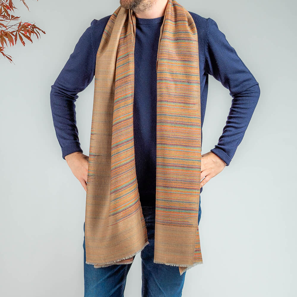 Brown Ikat Wool and Silk Scarf – - Main Image
