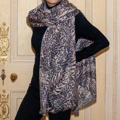 PRE ORDER: Wild Fusion Brown Animal Print Cashmere and Silk Wrap