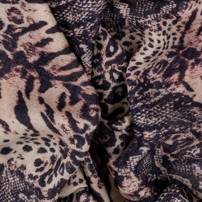 PRE ORDER: Wild Fusion Brown Animal Print Cashmere and Silk Wrap