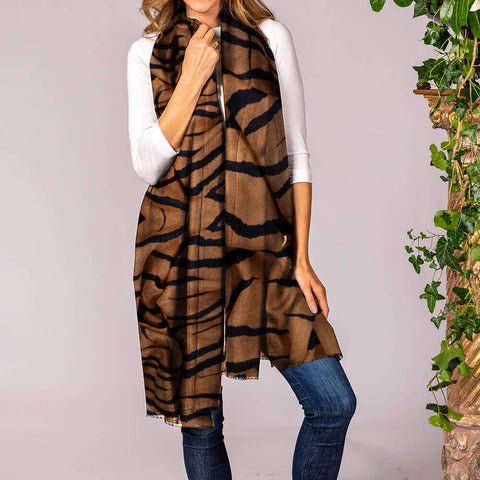 PRE ORDER: Caramel Zebra Print Cashmere and Silk Wrap