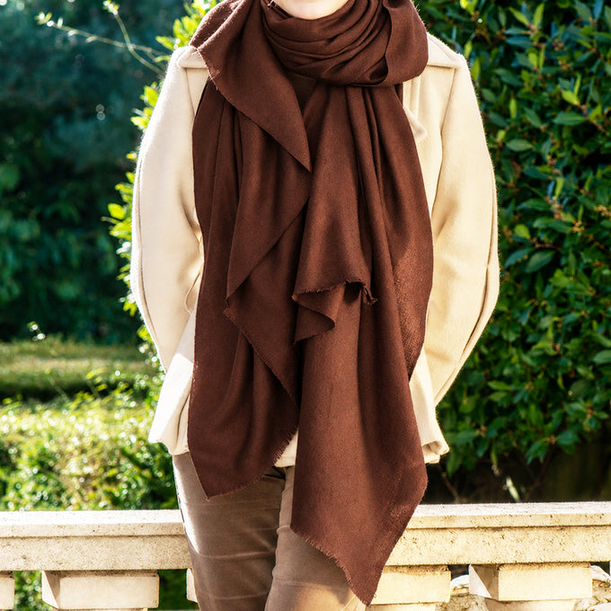 Chocolate Brown Cashmere and Silk Oversize Wrap