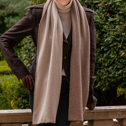 Soft Brown & Cream Double Faced Italian Cashmere Scarf
