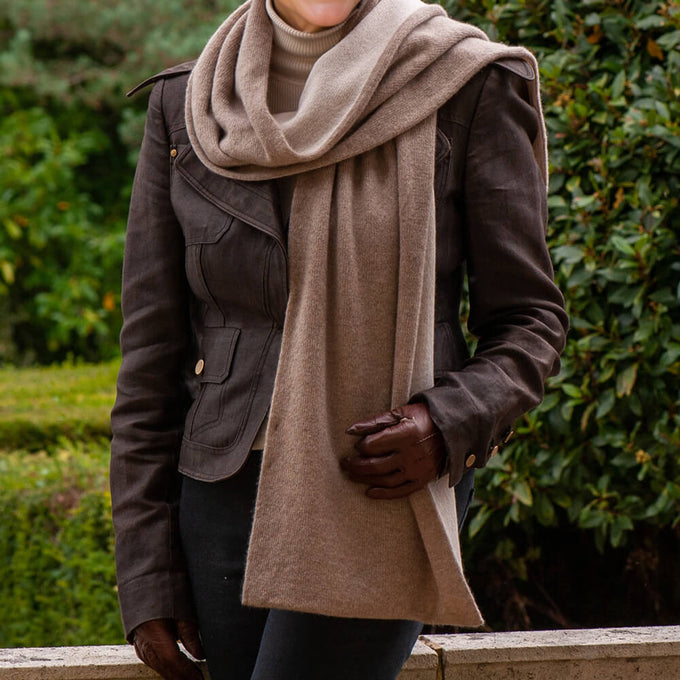 Soft Brown & Cream Double Faced Italian Cashmere Scarf