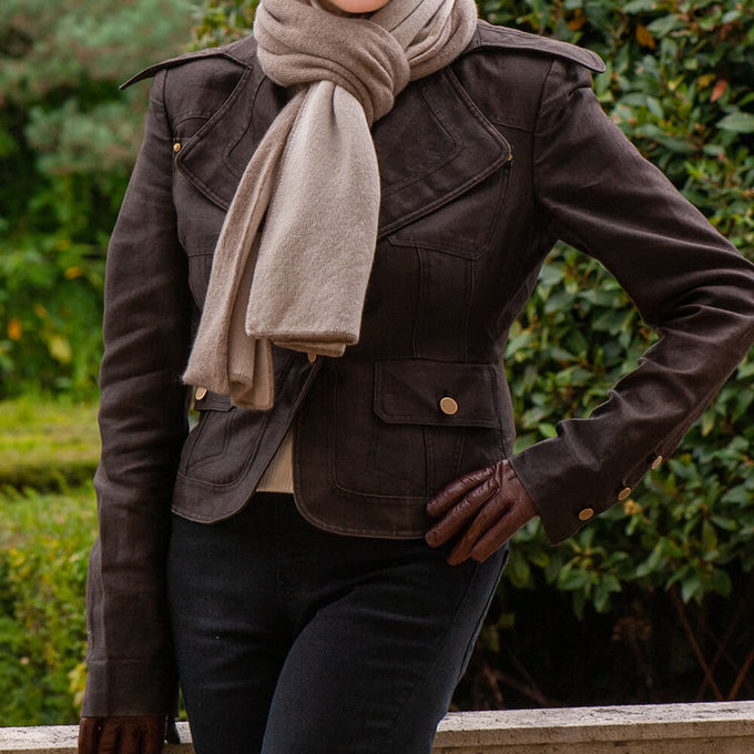 Soft Brown & Cream Double Faced Italian Cashmere Scarf