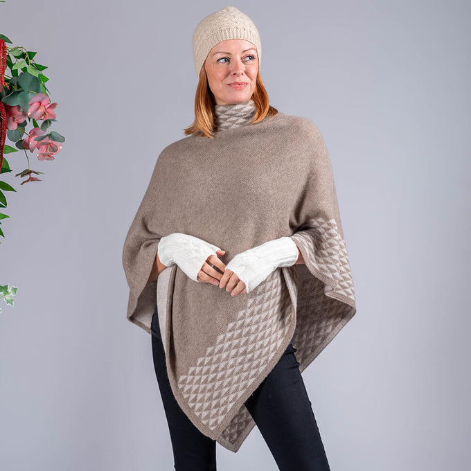 Biscuit and Cream Double Layer Cashmere Poncho