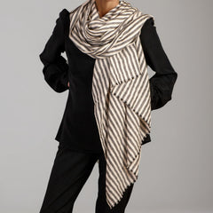 Grey and Ivory Stripes Pashmina Cashmere Shawl