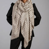 Grey and Ivory Stripes Pashmina Cashmere Shawl