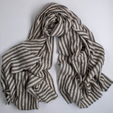 Grey and Ivory Stripes Pashmina Cashmere Shawl