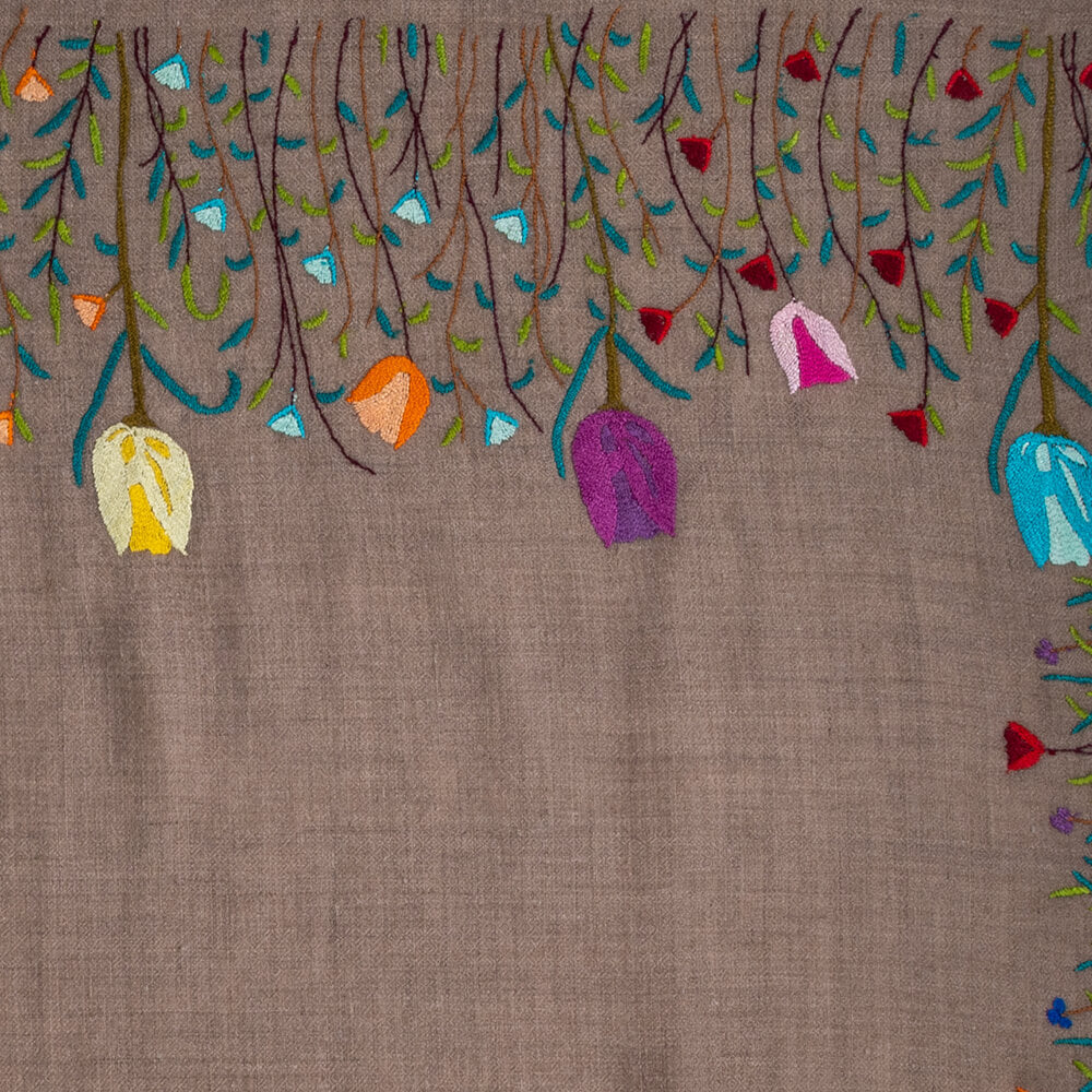 Hand Embroidered Pashmina Shawl - Tulip Garden