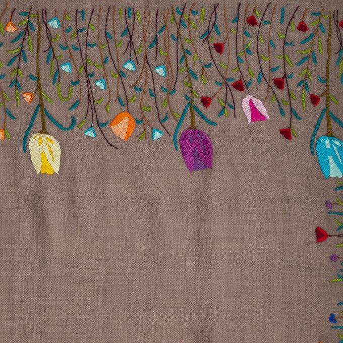 Hand Embroidered Pashmina Shawl - Tulip Garden