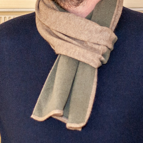 Double Faced Olive and Biscuit Italian Cashmere Neck Warmer