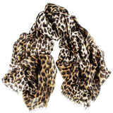 Supersize Brown Leopard Print Cashmere and Silk Shawl