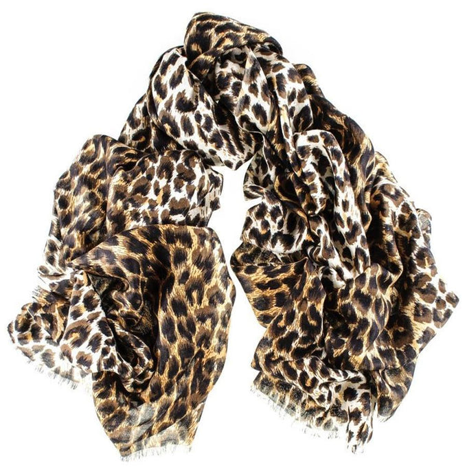Supersize Brown Leopard Print Cashmere and Silk Shawl