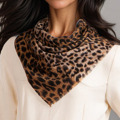 Brown Leopard Print Cashmere Square Foulard