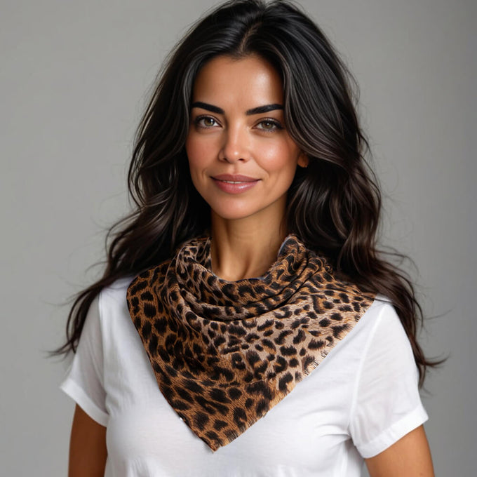 Brown Leopard Print Cashmere Square Foulard