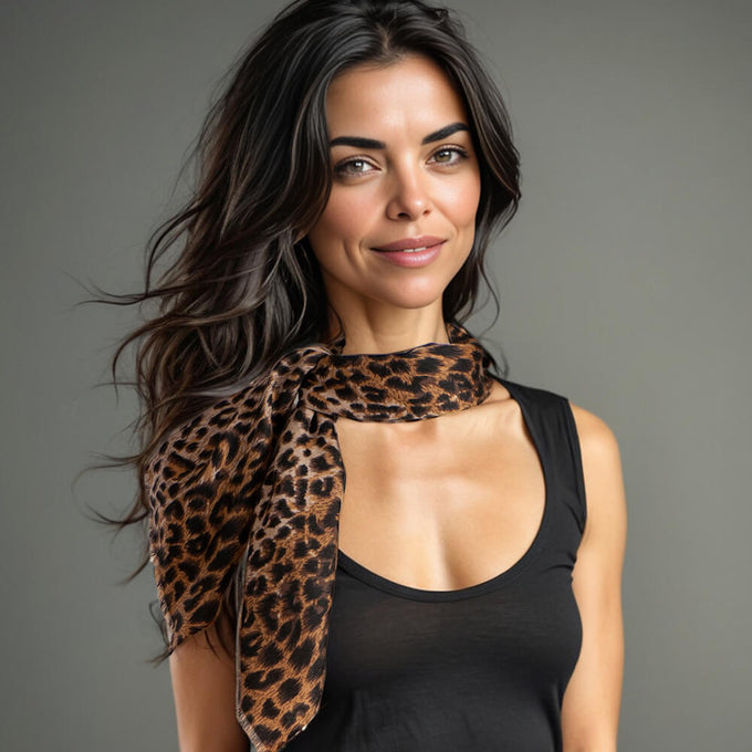 Brown Leopard Print Cashmere Square Foulard