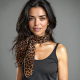 Brown Leopard Print Cashmere Square Foulard