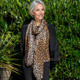 Brown Leopard Print Cashmere and Silk Scarf