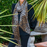 Brown Leopard Print Cashmere and Silk Scarf