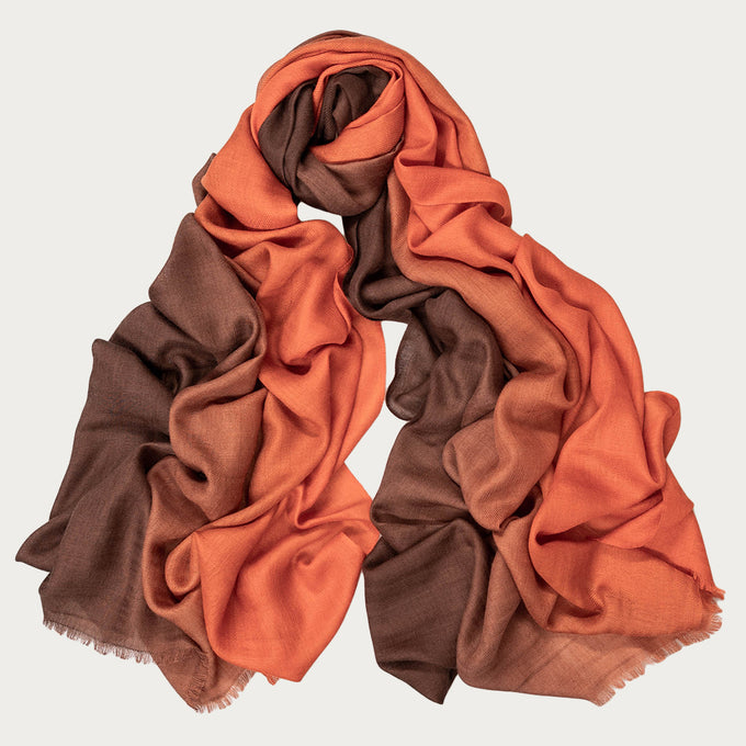 Sepia to Sienna Shaded Cashmere and Silk Wrap