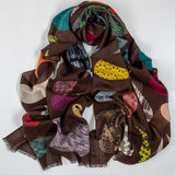 Alba Chocolate Multi-Pattern Wool Scarf