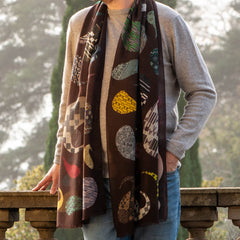 Alba Chocolate Multi-Pattern Wool Scarf