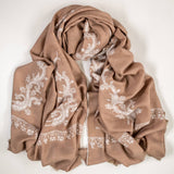 Hand Embroidered Pashmina Cashmere Shawl - Natural & White