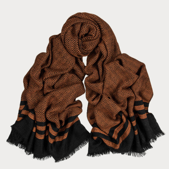 Burnt Orange and Black Pashmina Cashmere Shawl