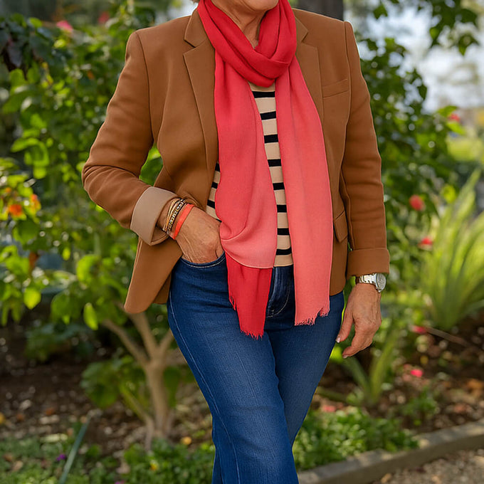 Carmine to Coral Cashmere & Silk Wrap