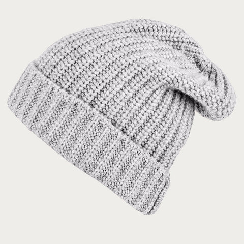 Ribbed Cloud Grey Cashmere Slouch Beanie Hat