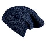 Ribbed Denim Blue Cashmere Slouch Beanie Hat