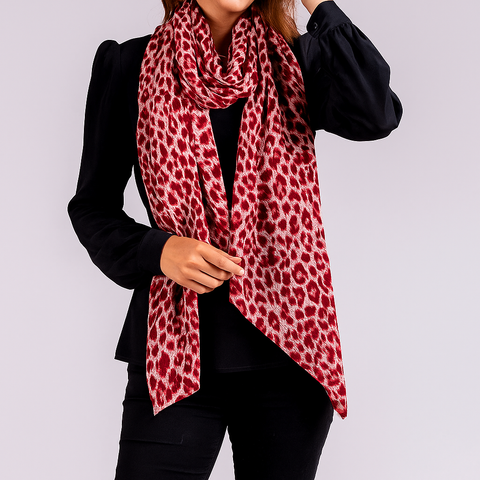 IMPERFECTLY YOURS: Cherry Red Leopard Print Cashmere and Silk Wrap